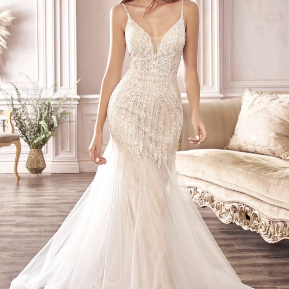 Mermaid style wedding dress with beading